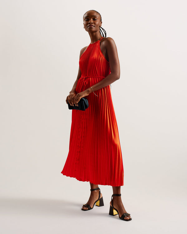 MELIKE-Dresses-Searching for a glamorous gown? Look no further than MELIKE. Bringing together a pleated design, satin finish and a halter neck, we've created a dress that's sure to shine under those party lights. Its flowy finish is cinched at the waist with a tie belt, making it the perfect dance partner. Midi dress Pleated design Halter neck Satin finish Sleeveless Self tie belt with hardware Katrine is 5'9" / 1.75m and wears Green in a Ted size 1- Ted Baker Romania